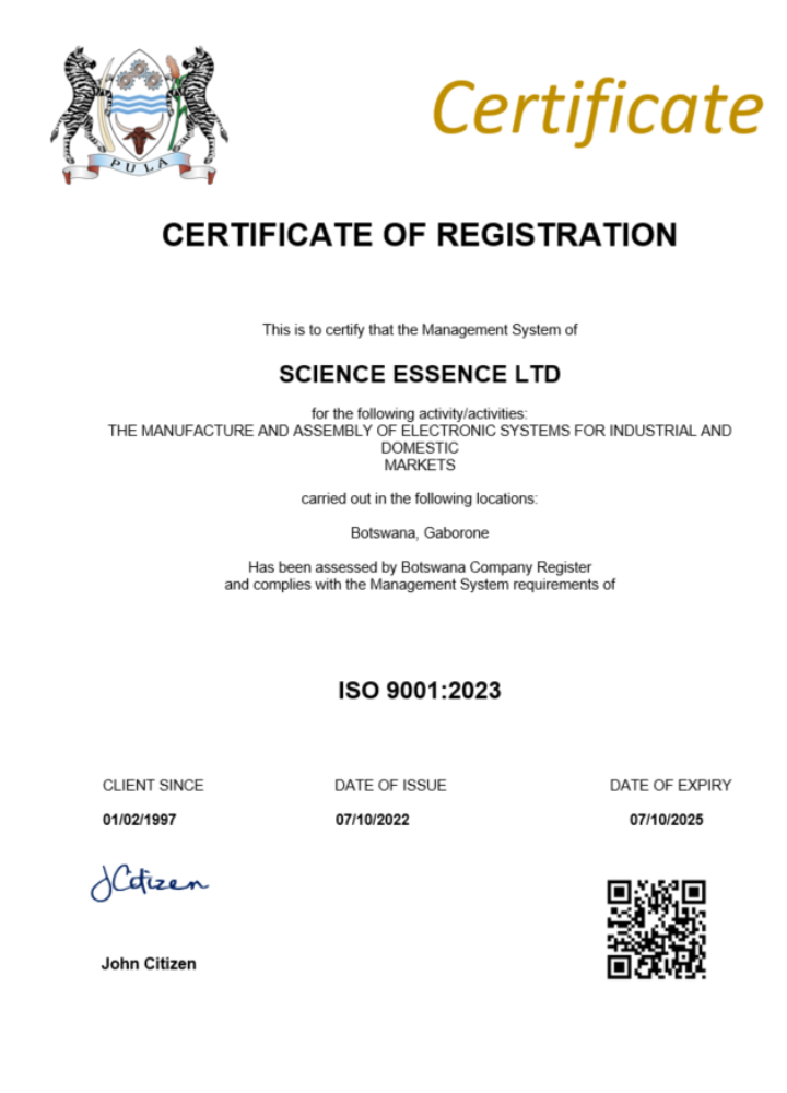Botswana certificate of registration Word and PDF template